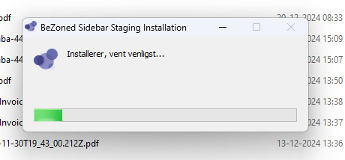 The BeZoned Sidebar installation window with a progress bar